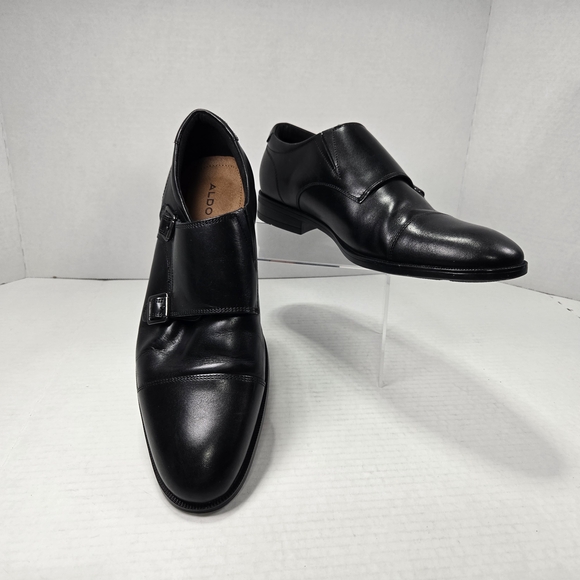 Aldo Other - Aldo Men's Holtlanflex Monk Strap Slip-on Black Leather Buckle Loafers Size 8